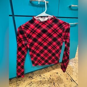 Girls Red and Black Plaid Blouse